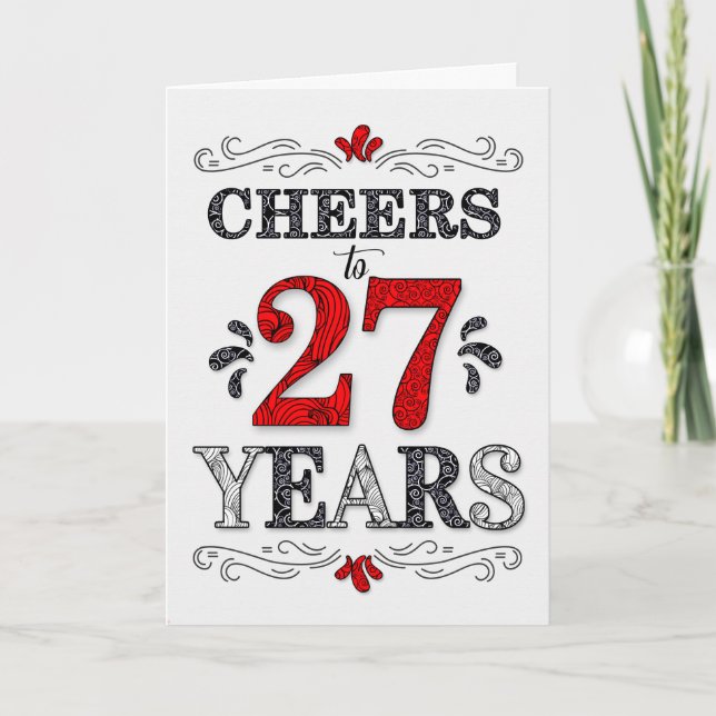 27th Birthday Cheers in Red White Black Pattern Card (Front)