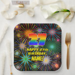 [ Thumbnail: 27th Birthday: Colorful, Fun Celebratory Fireworks Paper Plates ]
