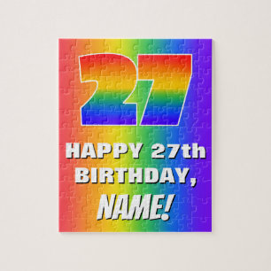27th Birthday: Colorful, Fun Rainbow Pattern # 27 Jigsaw Puzzle