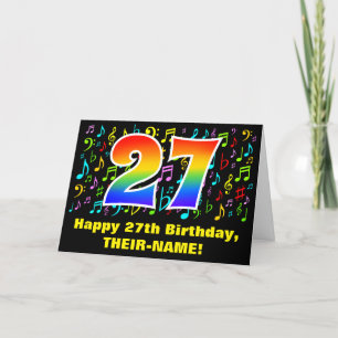 27th Birthday: Colorful Music Symbols & Rainbow 27 Card