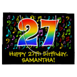 [ Thumbnail: 27th Birthday - Colorful Music Symbols, Rainbow 27 Gift Bag ]