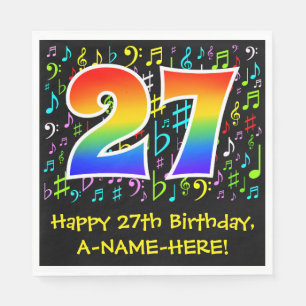 27th Birthday - Colorful Music Symbols, Rainbow 27 Napkins