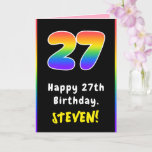 [ Thumbnail: 27th Birthday: Colorful Rainbow # 27, Custom Name Card ]
