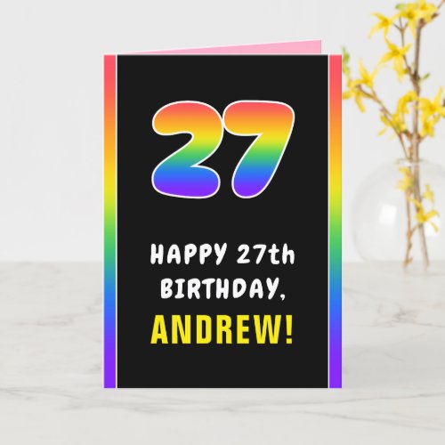 27th Birthday Colorful Rainbow  27 Custom Name Card