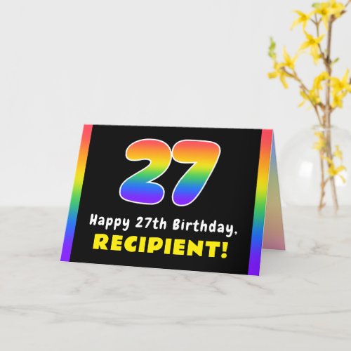 27th Birthday Colorful Rainbow  27 Custom Name Card