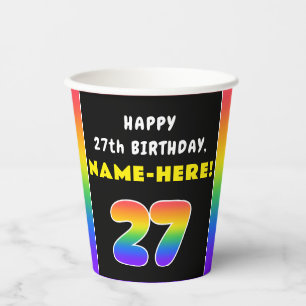 27th Birthday: Colorful Rainbow # 27, Custom Name Paper Cups