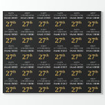 [ Thumbnail: 27th Birthday: Elegant, Black, Faux Gold Look Wrapping Paper ]