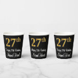 [ Thumbnail: 27th Birthday - Elegant Luxurious Faux Gold Look # Paper Cups ]