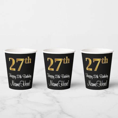 27th Birthday _ Elegant Luxurious Faux Gold Look  Paper Cups
