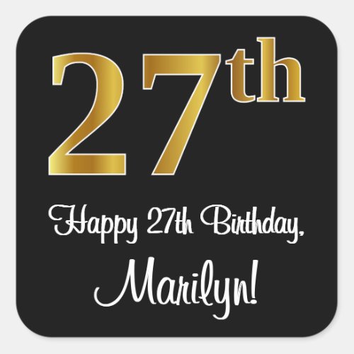 27th Birthday  Elegant Luxurious Faux Gold Look  Square Sticker