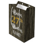 [ Thumbnail: 27th Birthday: Faux Gold Look & Faux Wood Pattern Gift Bag ]