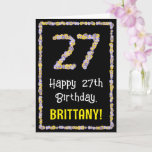 [ Thumbnail: 27th Birthday: Floral Flowers Number, Custom Name Card ]
