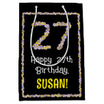 [ Thumbnail: 27th Birthday: Floral Flowers Number, Custom Name Gift Bag ]