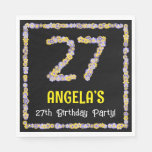 [ Thumbnail: 27th Birthday: Floral Flowers Number, Custom Name Napkins ]