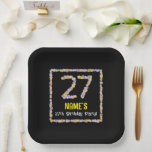 [ Thumbnail: 27th Birthday: Floral Flowers Number, Custom Name Paper Plates ]