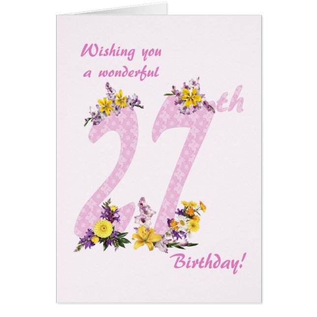 27th Birthday Flower Decorated Numbers Cards (Front)