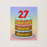 [ Thumbnail: 27th Birthday: Fun Cake and Candles + Custom Name Jigsaw Puzzle ]