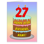 [ Thumbnail: 27th Birthday: Fun Cake & Candles, W/ Custom Name Card ]