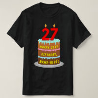 27th Birthday — Fun Cake & Candles, w/ Custom Name