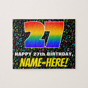 27th Birthday — Fun, Colorful Music Symbols & “27” Jigsaw Puzzle