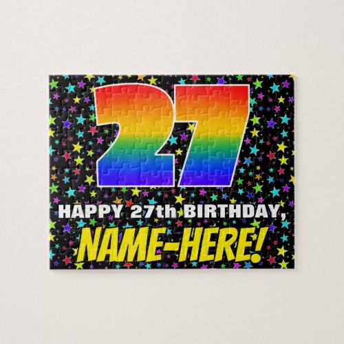 27th Birthday  Fun Colorful Star Field Pattern Jigsaw Puzzle