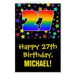[ Thumbnail: 27th Birthday: Fun, Colorful Stars + Rainbow # 27 Card ]