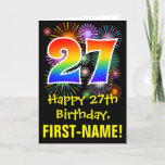 [ Thumbnail: 27th Birthday: Fun Fireworks Pattern + Rainbow 27 Card ]