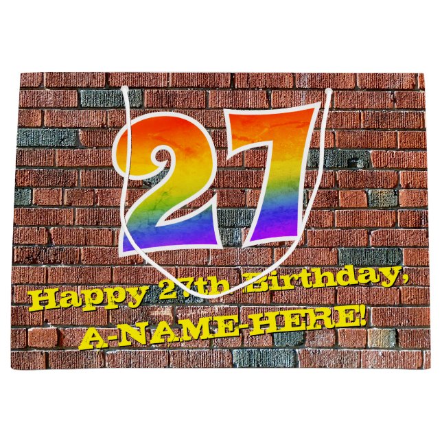 27th Birthday: Fun, Graffiti-Inspired Rainbow # 27 Large Gift Bag (Front)