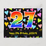 [ Thumbnail: 27th Birthday: Fun Hearts Pattern, Rainbow 27 Postcard ]