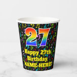 [ Thumbnail: 27th Birthday: Fun Music Notes Pattern, Rainbow 27 Paper Cups ]