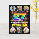 [ Thumbnail: 27th Birthday: Fun Rainbow #, Custom Name & Photos Card ]