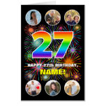 [ Thumbnail: 27th Birthday: Fun Rainbow #, Custom Name + Photos Card ]
