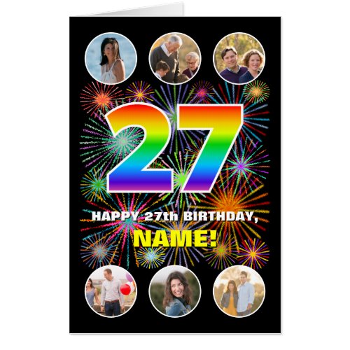 27th Birthday Fun Rainbow  Custom Name  Photos Card