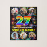 [ Thumbnail: 27th Birthday: Fun Rainbow #, Custom Name + Photos Jigsaw Puzzle ]