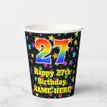[ Thumbnail: 27th Birthday: Fun Stars Pattern and Rainbow 27 Paper Cups ]