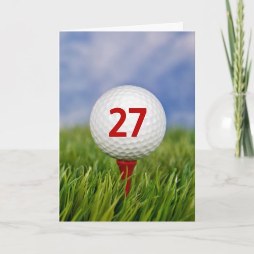 27th Birthday Golf Ball on Red Tee  Card