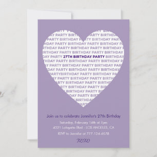 27th birthday invitation Girl typography Purple