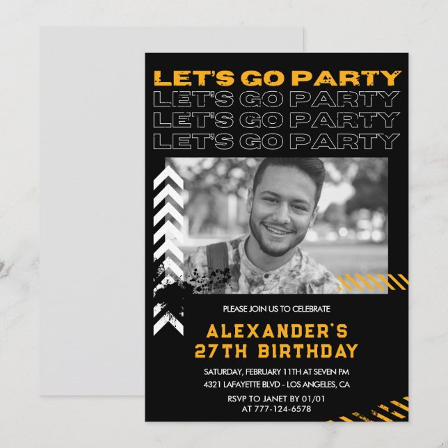 27th birthday invitations Men Photo Spray paint (Front/Back)