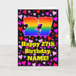 [ Thumbnail: 27th Birthday: Loving Hearts Pattern, Rainbow # 27 Card ]