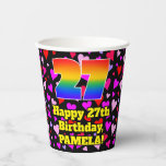 [ Thumbnail: 27th Birthday: Loving Hearts Pattern, Rainbow 27 Paper Cups ]