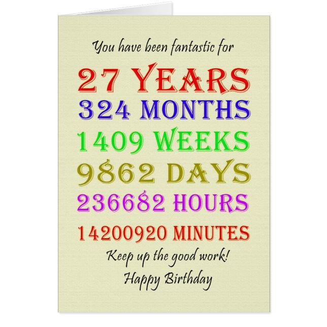 27th Birthday Milestones Cards (Front)