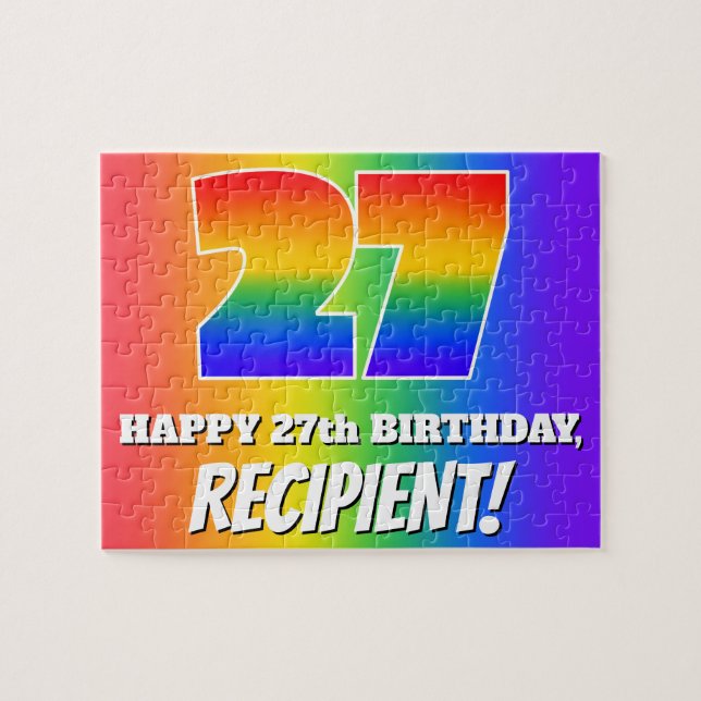 27th Birthday — Multicolored Rainbow Pattern “27” Jigsaw Puzzle (Horizontal)