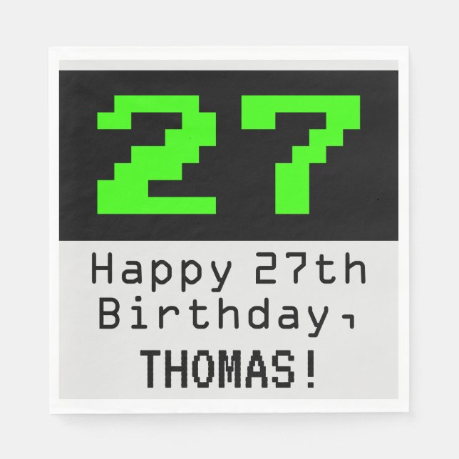 27th Birthday - Nerdy / Geeky Style "27" & Name Napkins (Front)