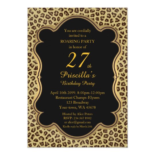 27th-birthday-party-27th-cheetah-black-gold-invitation-zazzle