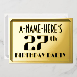 27th Birthday Party: Art Deco Look “27” and Name Foil Invitation