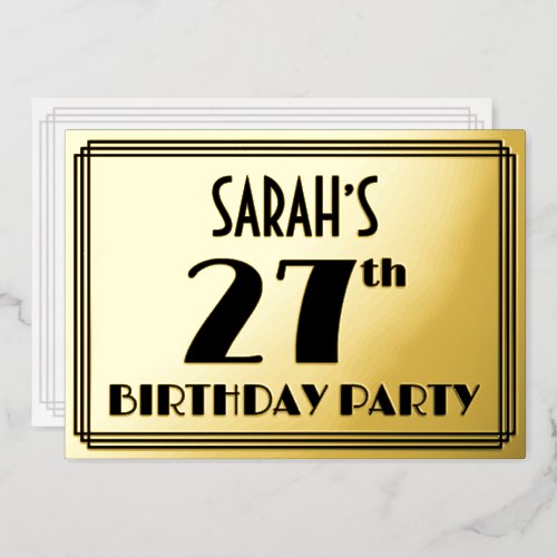 27th Birthday Party  Art Deco Look 27  Name Foil Invitation