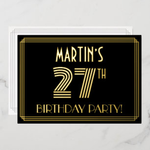 27th Birthday Party — Art Deco Style “27” + Name Foil Invitation