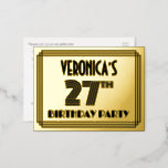 [ Thumbnail: 27th Birthday Party ~ Art Deco Style “27” + Name Postcard ]