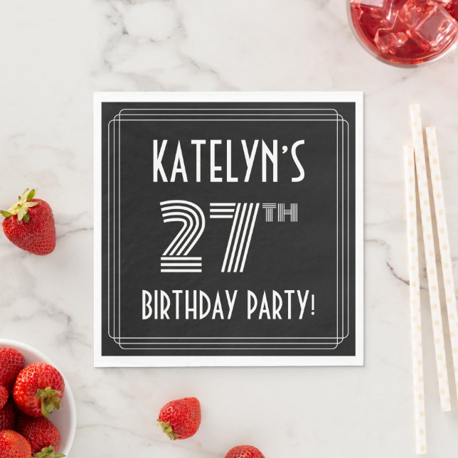 27th Birthday Party: Art Deco Style + Custom Name Napkins (Insitu)