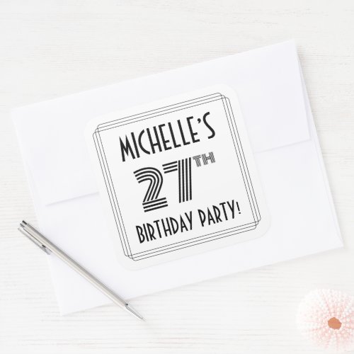 27th Birthday Party Art Deco Style  Custom Name Square Sticker